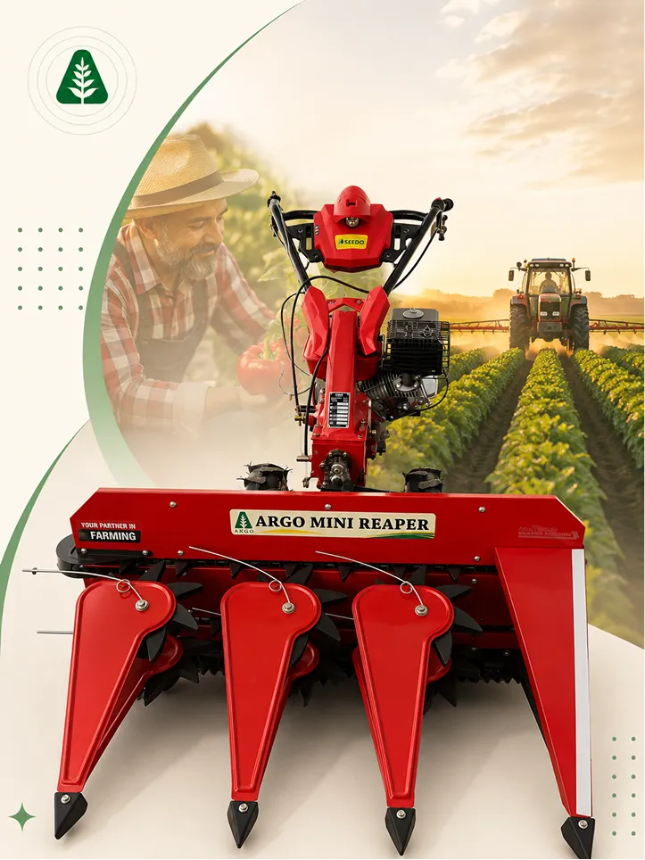 Punjab farmer with a red ARGO Mini Reaper in a paddy field