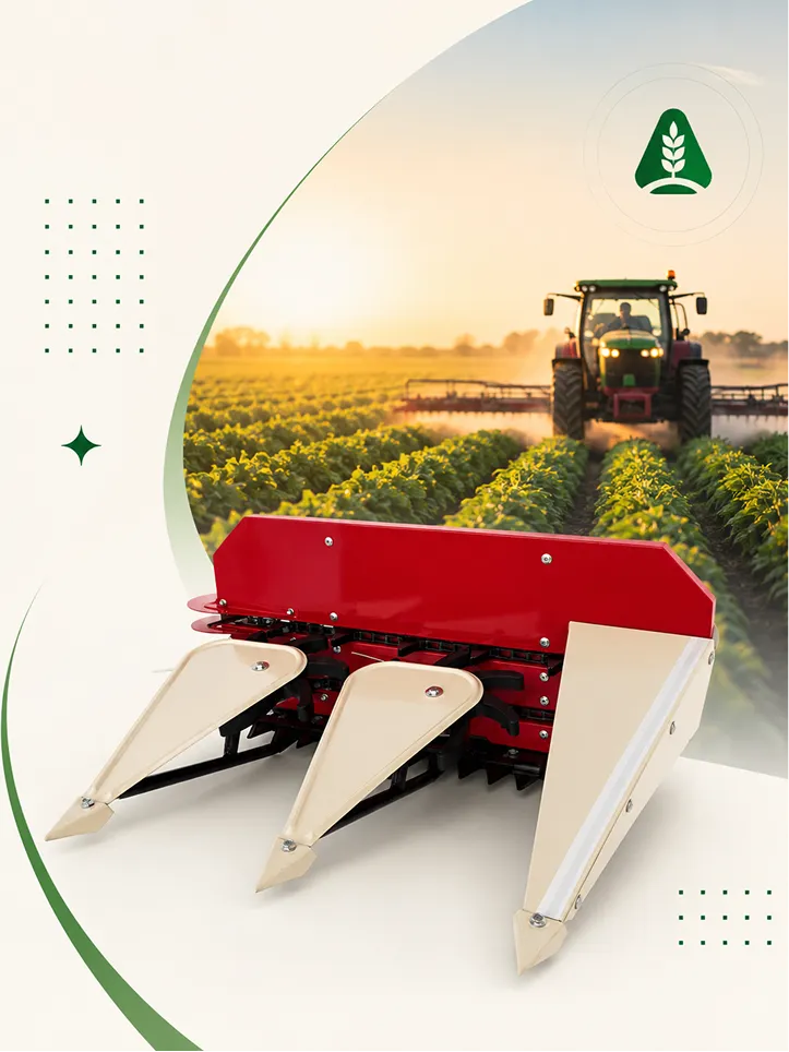 Red ARGO Mini Reaper mounted on a mini tractor in a field